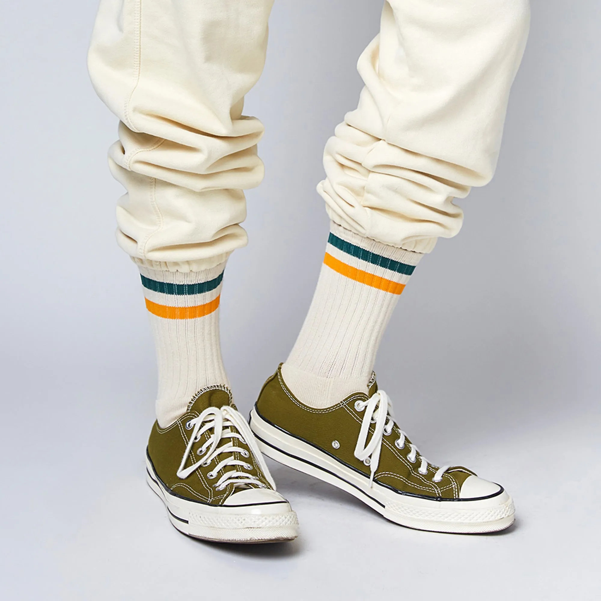 Women's Vintage Stripe Socks - Green, Orange, & Cream