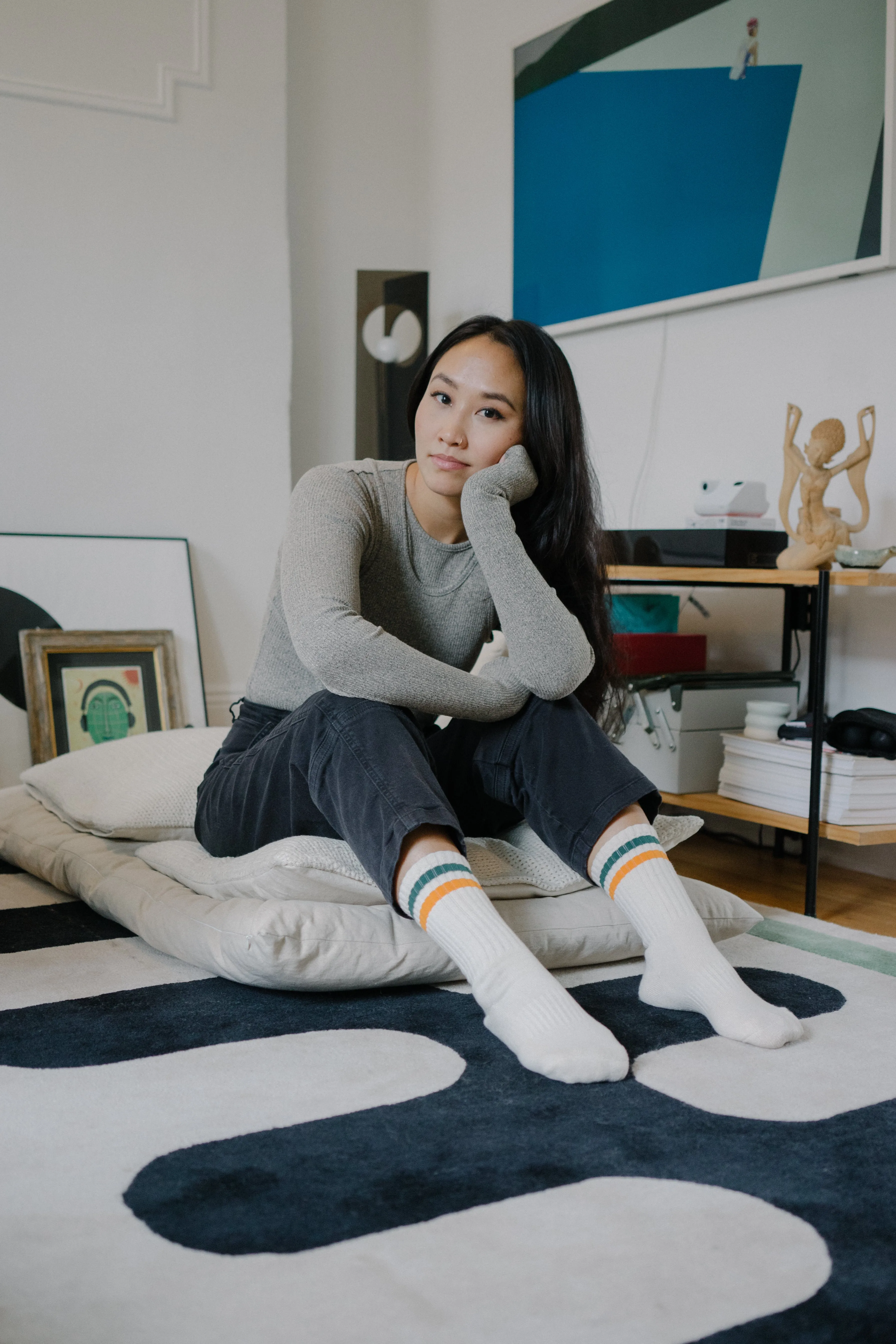 Women's Vintage Stripe Socks - Green, Orange, & Cream