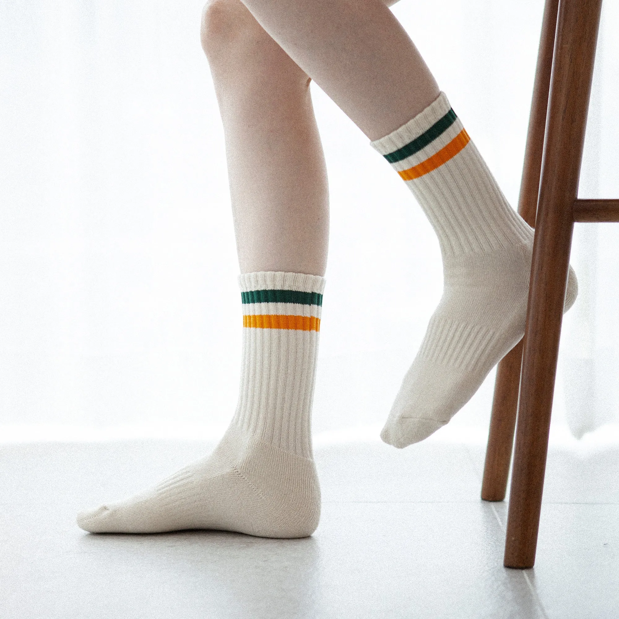 Women's Vintage Stripe Socks - Green, Orange, & Cream