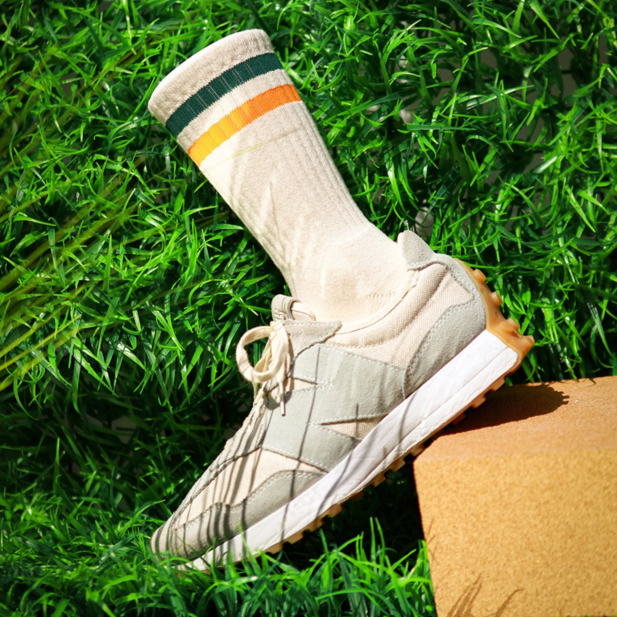 Women's Vintage Stripe Socks - Green, Orange, & Cream