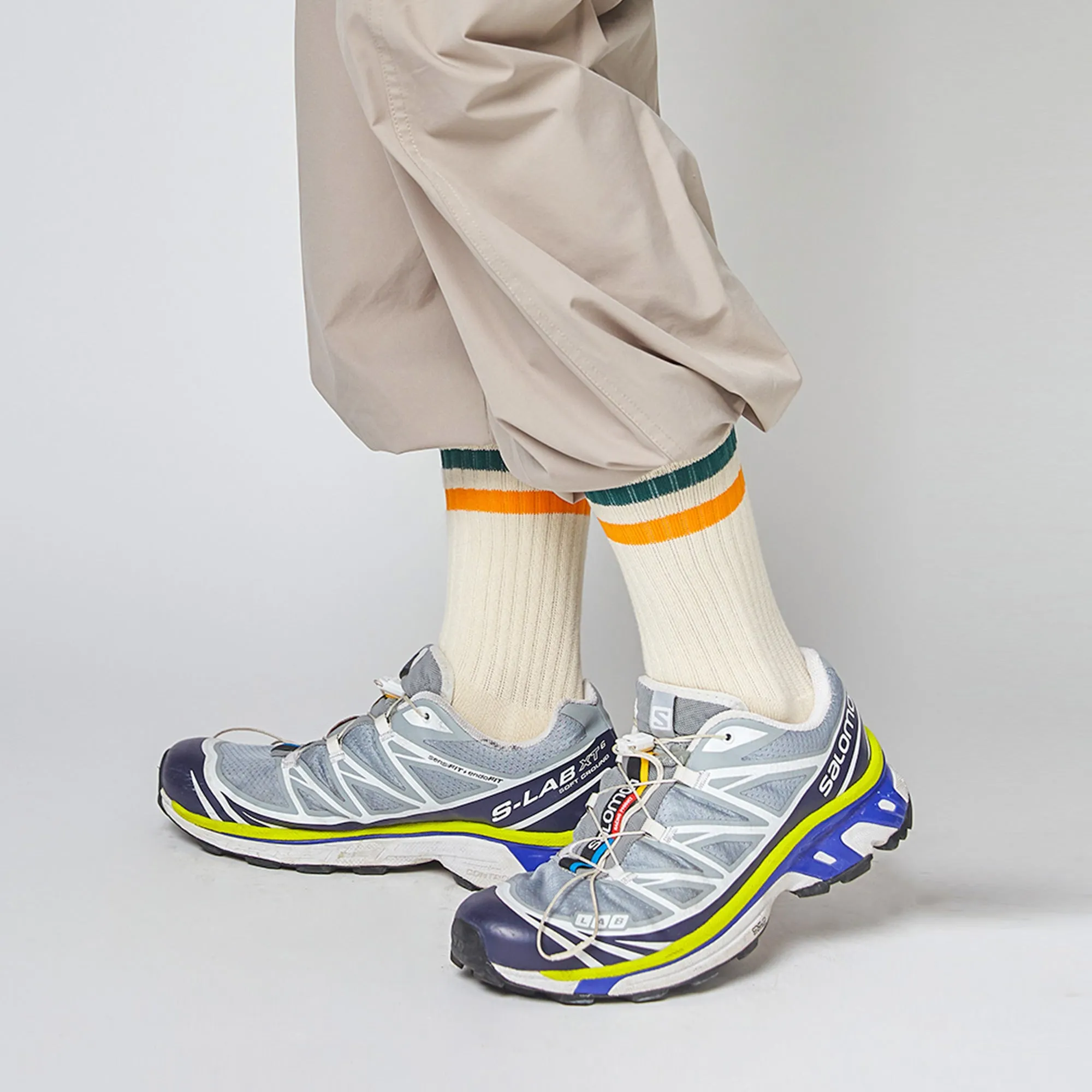Women's Vintage Stripe Socks - Green, Orange, & Cream