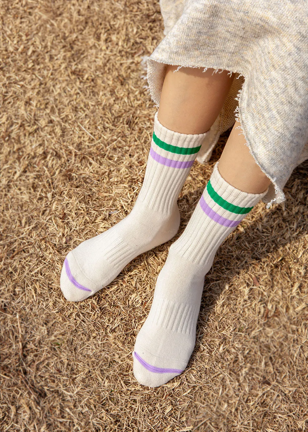 Women's Vintage Stripe Socks - Green, Purple, & Cream