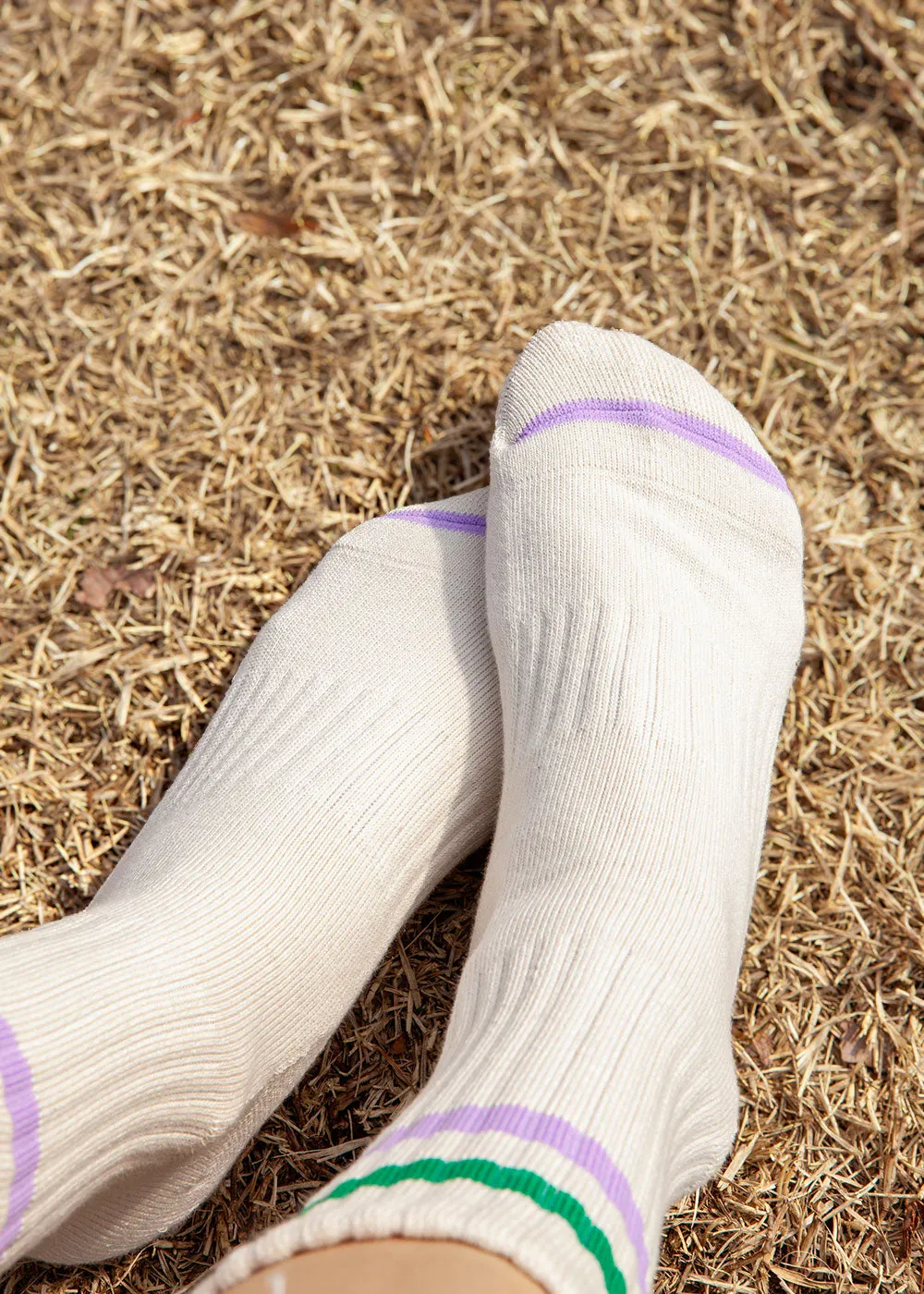Women's Vintage Stripe Socks - Green, Purple, & Cream