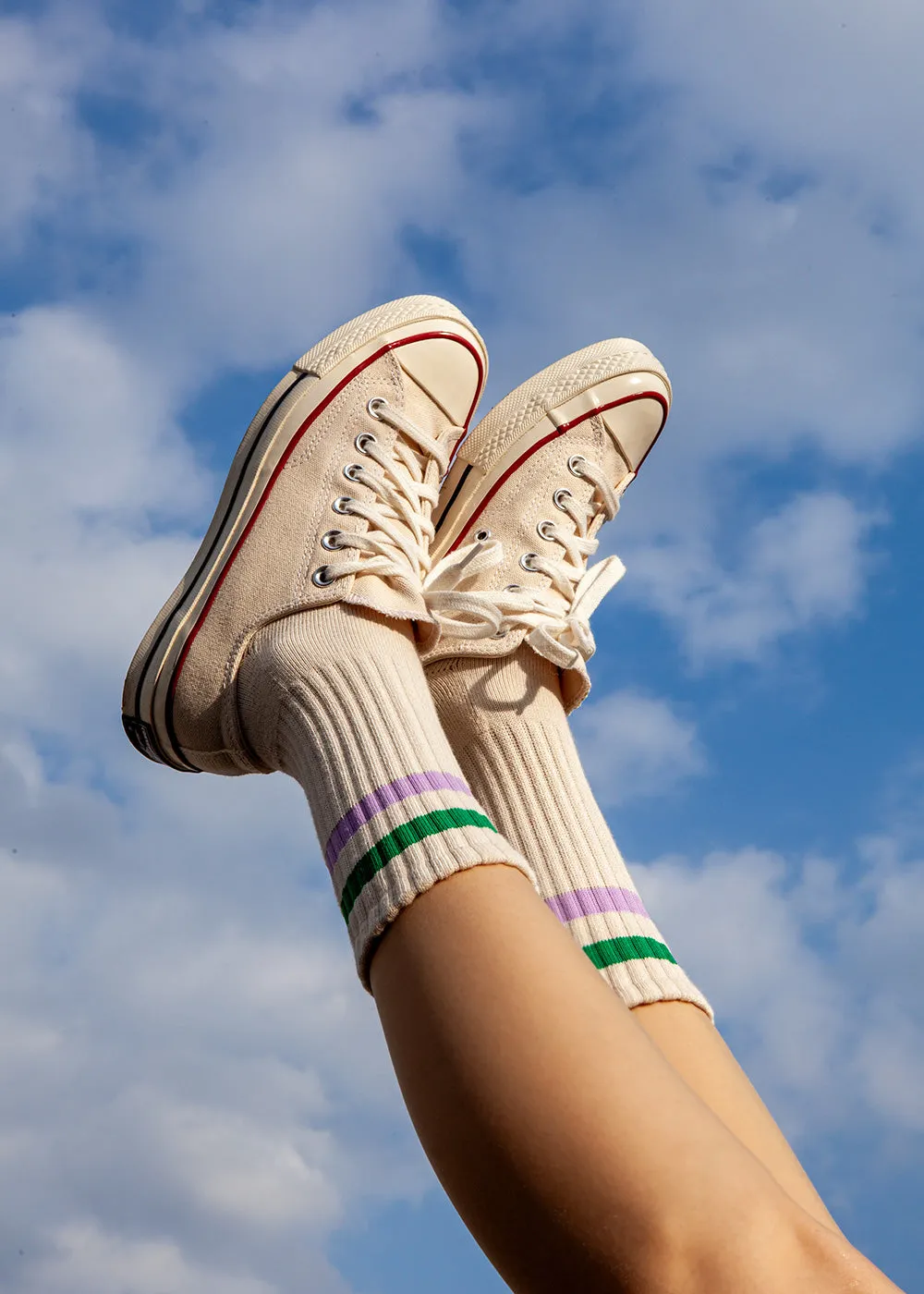 Women's Vintage Stripe Socks - Green, Purple, & Cream